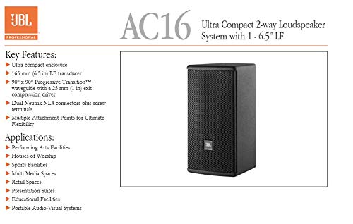 JBL Professional AC16 Ultra Compact 6.5 Pulgadas 2 vías Altavoz Individual, Negro
