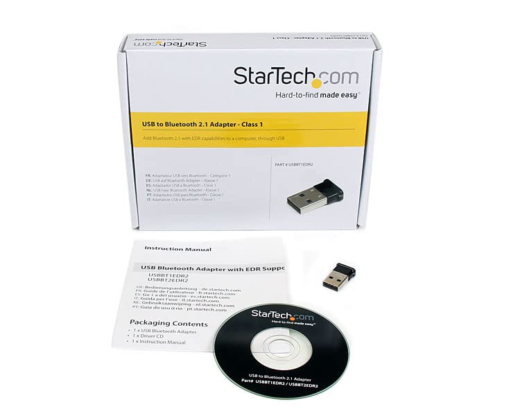 Adaptador USB Bluetooth 2.1 StarTech Negro Mini Class 1 EDR para Red Inalámbrica