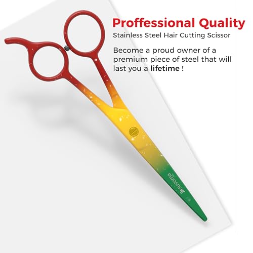 Tijeras de corte de pelo de 6,5 pulgadas para profesionales, barberos y peluqueros - Tijeras de pelo para cortar y recortar - Tijeras de pelo para hombres y mujeres (rojo, amarillo y verde)