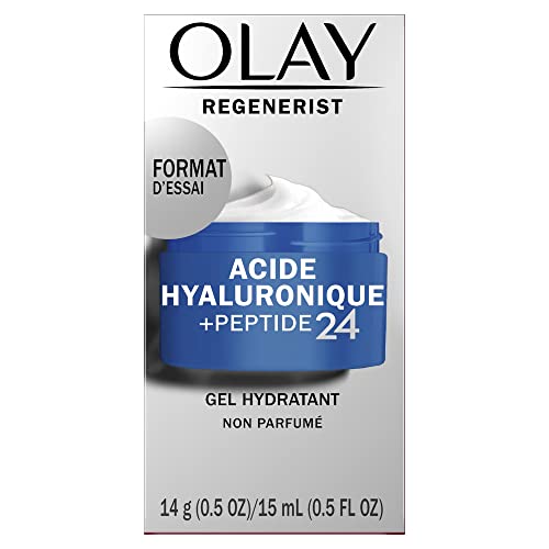 Olay Regenerist Hyaluronic + Peptide 24 Gel Face Moisturizer, Fragrance-Free, All Skin Types, Trial Size 0.5 oz