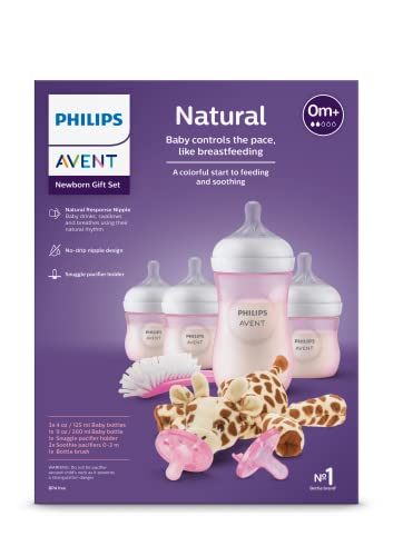 Biberón Natural Philips AVENT Rosa con Pezón de Respuesta Natural, Juego de Regalo para Bebé