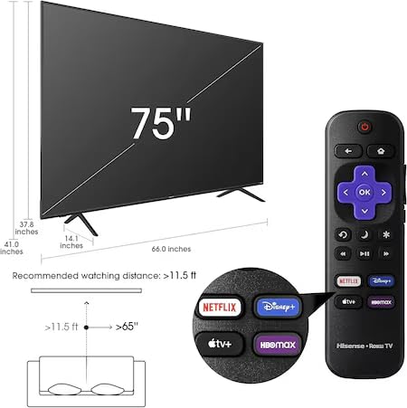 Hisense Televisor 75 Pulgadas | Class R6E3 | 4K Ultra HD (2160p) | Diseño Sin Bisel | Smart TV (2020) | HDR | Modo De Juego | 75R6E4 (Sin Bases) + Soporte de Pared (Reacondicionado)
