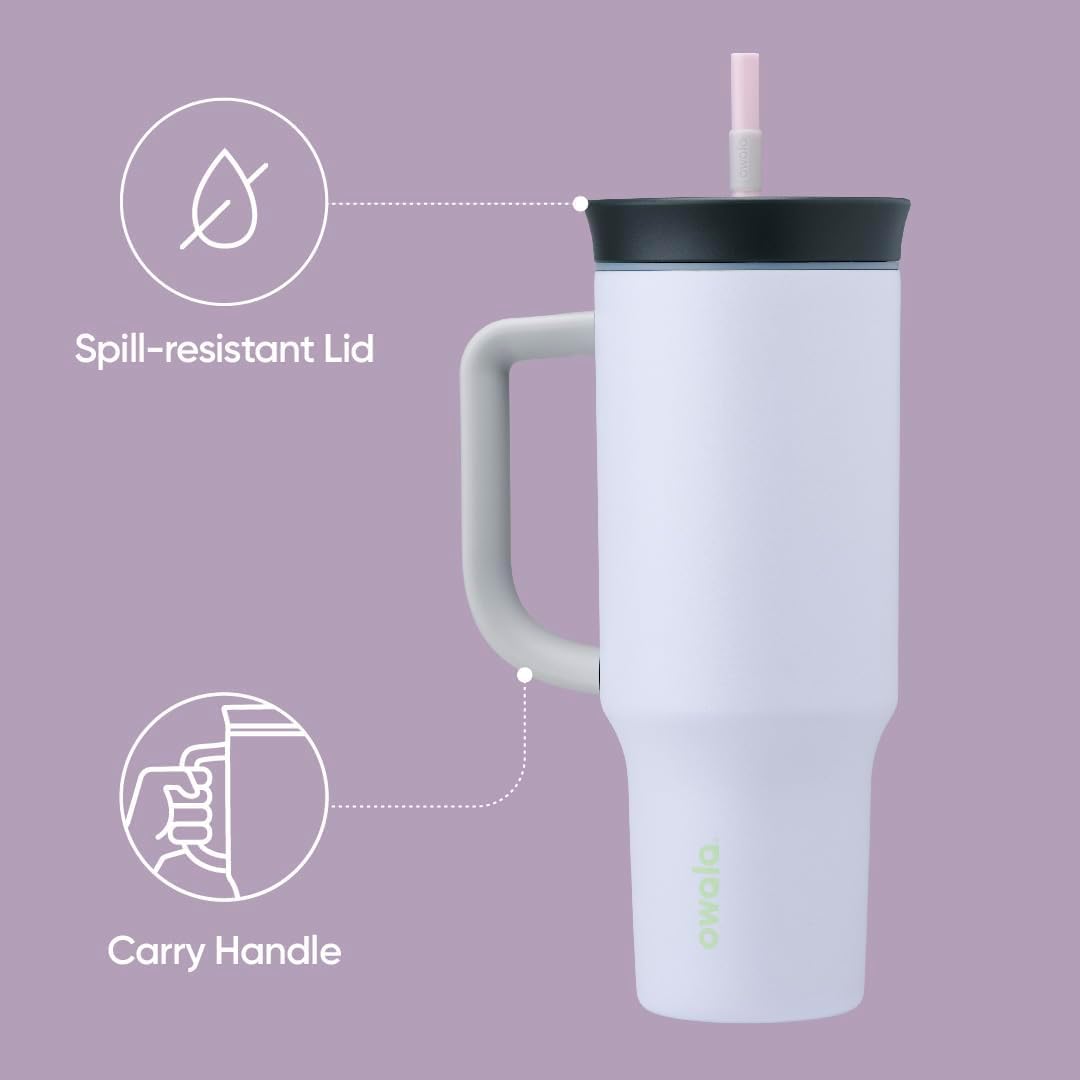 Vaso de Viaje Owala Púrpura Triple Capa Aislada con Tapa Resistente a Derrames y Asa