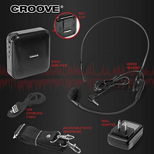 Amplificador de voz portátil recargable con 10 horas Duración de la batería, micrófono de auriculares con altavoz, correa para el cuello y clip para cinturón incluidos, cubre más de 3300 metros