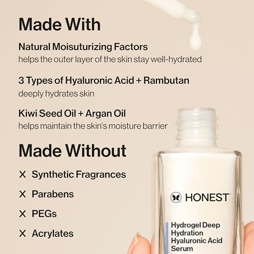 Honest Beauty Stay Hydrated Hyaluronic Acid + NMF Serum with 3 Types of Hyaluronic Acid | EWG Certified + Dermatologist Tested | Vegan + Cruelty Free | 30 mL