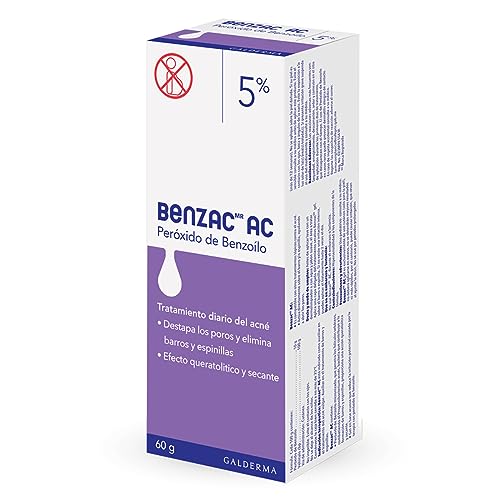 Benzac AC 5% 1 pz 60g Gel para Barros y Espinillas Auxiliar en el Tratamiento del Acné Causado por la Bacteria C.Acnes Formulado con Peróxido de Benzoílo