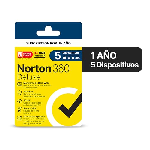 Antivirus Norton 360 Deluxe 50GB 5 Dispositivos 1 Año