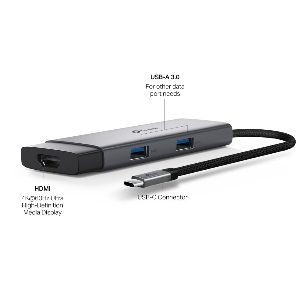 TP-Link Hub USB-C 5 en 1, HDMI 4K 60Hz, Carga Rápida PD 100W, Puertos USB-C 5Gbps y 2× USB-A, Plug & Play, Compatible con MacOS, Windows, Linux, iPadOS, iOS, Android, ChromeOS (UH5020C)