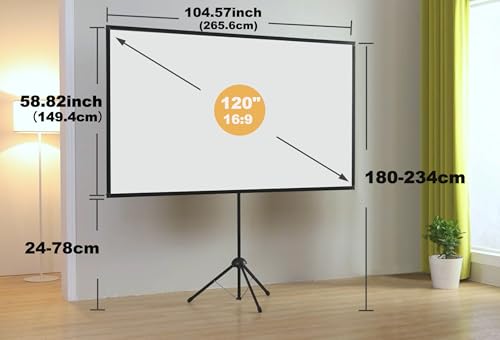 Pantalla de Proyector y Soporte, 120 Pulgadas 16:9, Pantalla de Proyector Portátil, Pantalla de Proyección 4K HD, Ligera y Compacta, Ideal para Cine en Casa, Películas de Interior/Exterior.