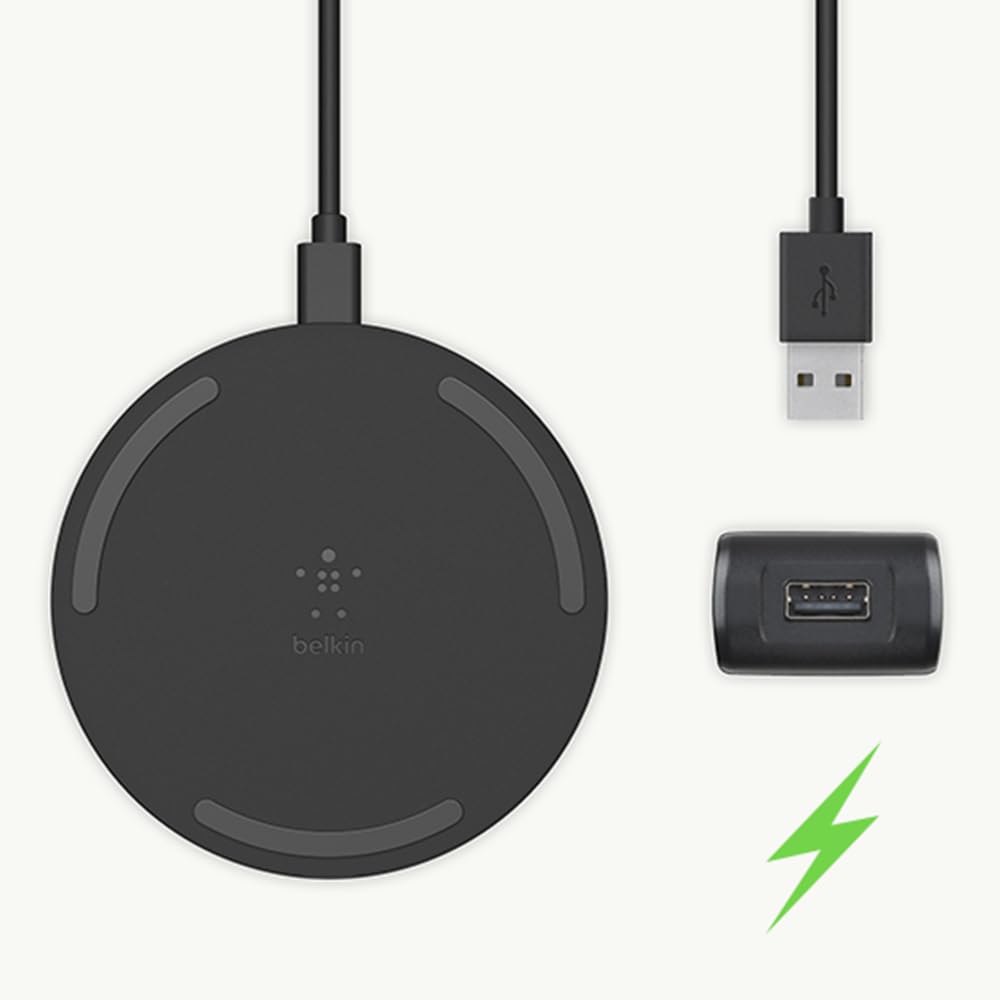 Belkin WIA001ttBK Base de Carga inalámbrica de 10 W + Cargador de Pared QC 3.0 + Cable, Negro