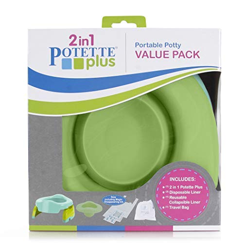 Potette Plus - Paquete económico para orinal: Kalencom Potette Plus portátil 2 en 1 y forro plegable reutilizable para uso doméstico (verde azulado/verde)