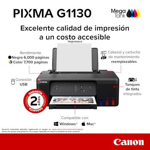 Canon Impresora conexión USB G1130 de Tanque de tintas Alto Rendimiento