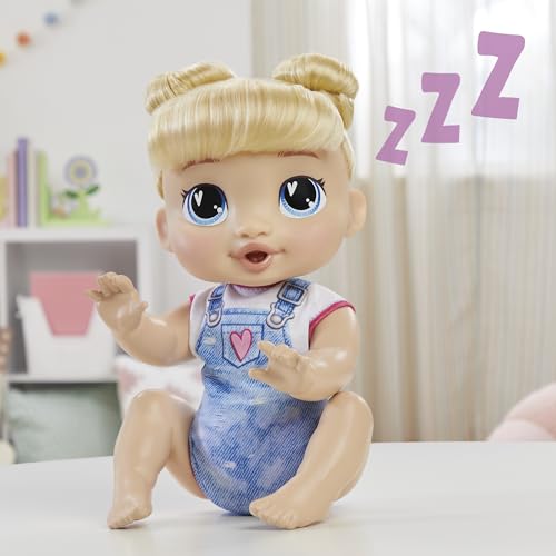 Baby Alive, Harper Hugs Gatea y Juega, Set de muñeca electrónica, más de 40 Sonidos, Pelo Rubio, Juguetes para niños y niñas de 27 cm, +3 años,