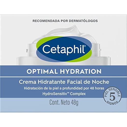 CETAPHIL Optimal Hydration Loción Hidratante Facial de Noche 1 pz 48 g Ácido Hialurónico Aumenta Hidratación 50% Recomendada por Dermatólogos para Piel Sensible
