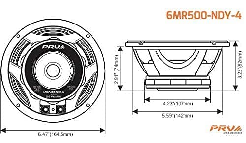 PRV Audio 6MR500-NDY-4 Neodymium 6.5" Mid Range 4 ohms Pro Audio Speaker 96dB 250 Watts RMS 2" VC