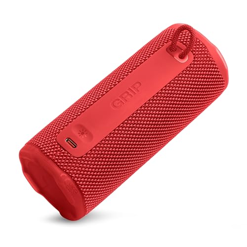 JBL Grip - Altavoz Bluetooth Compacto con Sonido Bold JBL Pro y luz Ambiental, hasta 14 Horas de Tiempo de reproducción, Agua, Polvo y caídas (IP68) y conexión multiparlante con Auracast (Rojo)