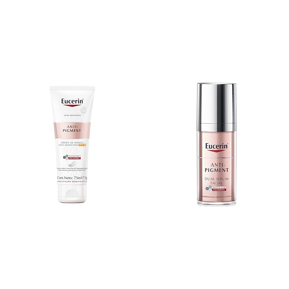 Crema Para Manos Eucerin Anti-pigment FPS 30 (75 ml), con Ácido Hialurónico que Ayuda a Reducir las Manchas de las manos y a Mantener la Piel Hidratada + Serum facial anti manchas Anti Pigment,30ml