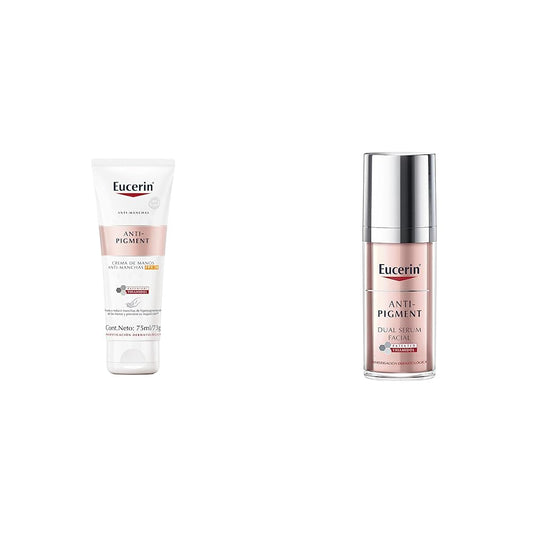 Crema Para Manos Eucerin Anti-pigment FPS 30 (75 ml), con Ácido Hialurónico que Ayuda a Reducir las Manchas de las manos y a Mantener la Piel Hidratada + Serum facial anti manchas Anti Pigment,30ml