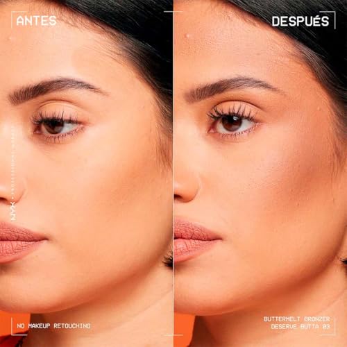 NYX Professional Makeup, Buttermelt Bronzer, Tono: Deseve Butta (café) Bronceador cremoso en polvo infusionado con manteca de karité, mango y almendras, hasta 12hrs de uso, no se desvanece, resistente a transferencias. Fórmula vegana.