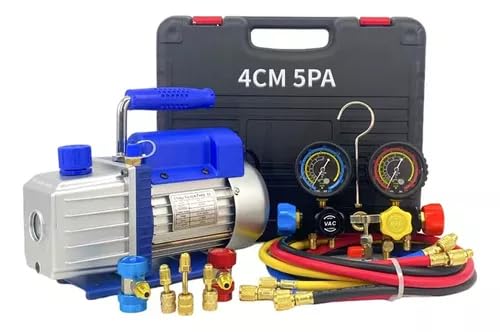 FIXITFAST 4cfm 1/3hp Bomba De Vacío + Manómetro R134a/r22/r410a/r404a Para refrigeración hvac carga y mantenimiento, sin aceite,juego de manómetros de colector de 4 vías