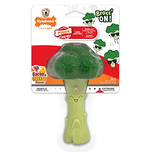 Juguete para Perros Nylabone Brócoli Sabor Tocino y Queso para Masticadores Agresivos Grande Gigante