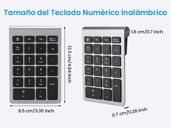 Teclado Numérico Inalámbrico Ergonómico Gris Hierro 22 Teclas para PC iOS OS Laptop