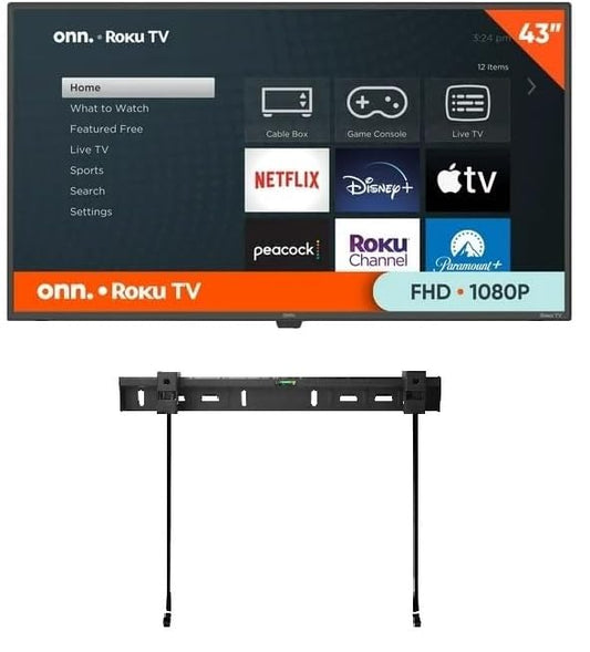 ONN Television Smart TV 43 Pulgadas Class FHD (1080p) LED TV HDR10 WiFi Funciona con Apple Home, Alexa y Asistente de Google (Sin Bases) 100133209 Más Soporte de Pared (Reacondicionado)