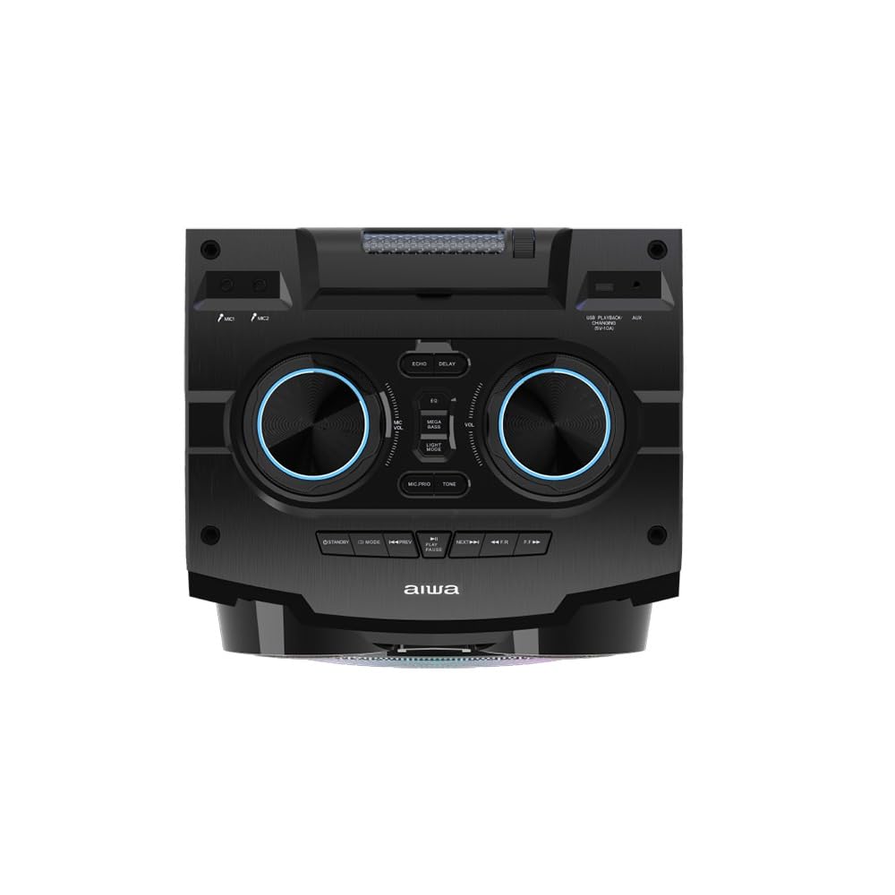Bocina Bluetooth Aiwa DJ Top Negra con Luces LED y USB para Fiestas y Eventos