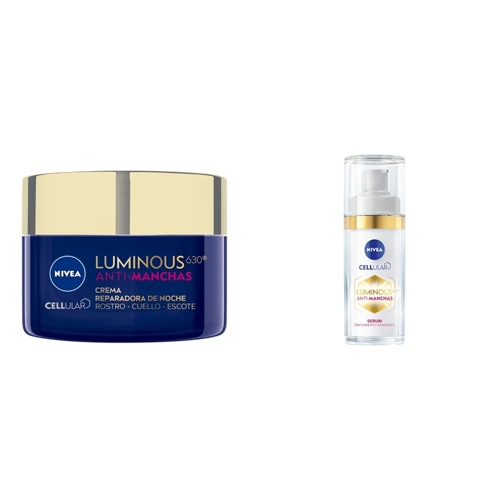 NIVEA Cellular Luminous630 Anti-Manchas Crema Reparadora de Noche Enriquecido Con Ácido Hialurónico + Cellular LUMINOUS630 Anti-manchas Suero Facial Aclarador de Piel Crema Facial