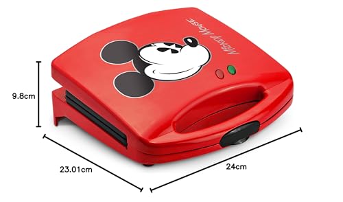 Disney Mickey Mouse Sandwichera – Dual Sandwichera – Dispositivos de cocina Disney – Cuenta con platos antiadherentes – Máquina Panini – Impresiones Mickey Mouse Imagen