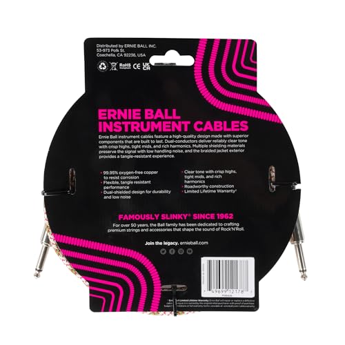 Cable Trenzado para Instrumentos Ernie Ball Emerald Argyle 3 m Recto/Recto