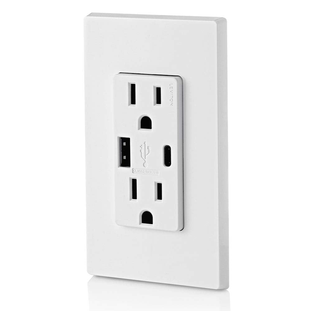 Leviton 002-T5633-00W Cargador 2 USB A-C Dúplex Tamper Resistant 15A - 125V,, pack of/paquete de 1