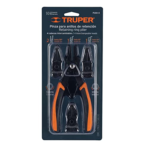 Truper PIAN-4, Pinza para anillos de retención 6" con 4 cabezas intercambiables