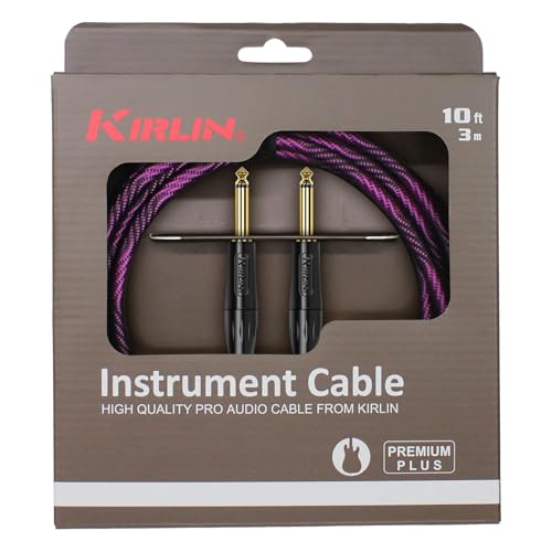 KIRLIN Cable IWB para instrumentos, 1/4 pulgadas de ángulo recto a recto, onda negra morada, 10 pies (IWB-202 BFGL-10/WBP)