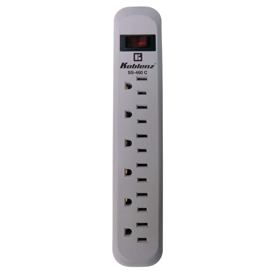 Koblenz Supresor de Picos Trifásico con 6 contactos, Switch on/off integrado, Circuit Breaker de 10 amp con función de reseteado y cable de 45 cm modelo SS-460 C