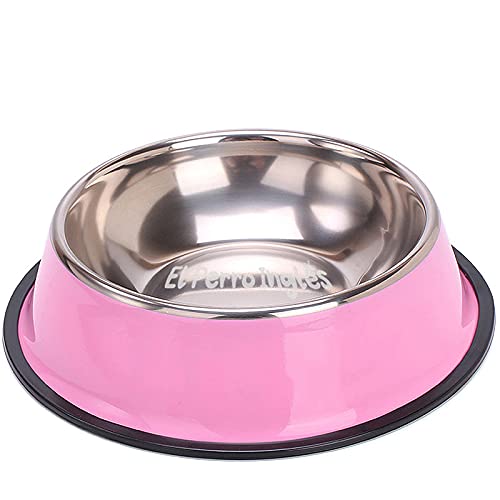 El Perro Inglés Plato de Acero Inoxidable para Mascotas, Diferentes Colores, Excelente Calidad. (Rosa, XS (8 oz))