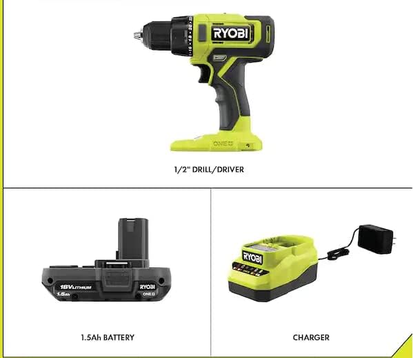 RYOBI ONE+ 18V inalámbrico 1,27 cm. Kit de taladro/destornillador con (1) batería de 1,5 Ah y cargador