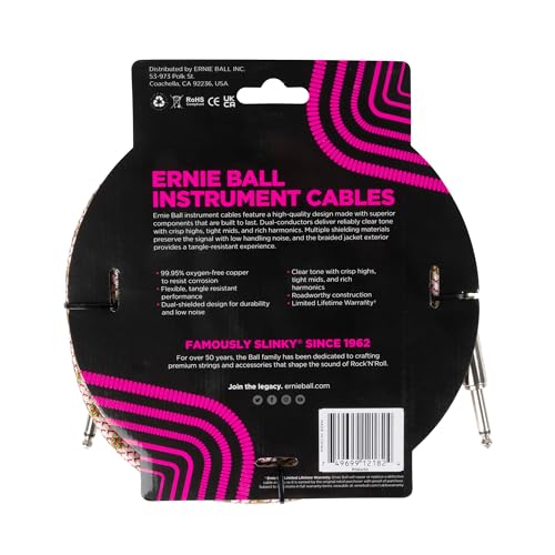 Cable para Instrumentos Ernie Ball Emerald Argyle trenzado recto a recto 5,5 m