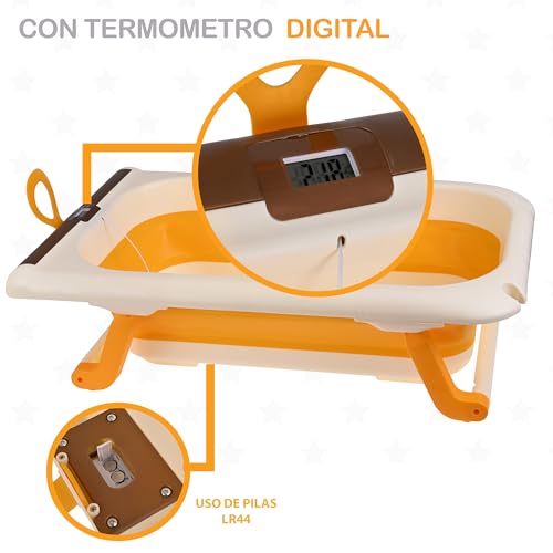 Bañera Para Bebe Plegable Ahorradora de Epacio Con Termometro Y Antideslizante (AMARILLO)