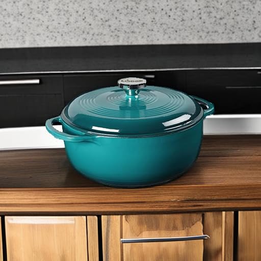 Lodge - Horno holandés de hierro fundido esmaltado de 4.5 cuartos con tapa, asas dobles, apto para horno hasta 500 °F o en estufa, uso para marinar, cocinar, hornear, refrigerar y servir - Laguna