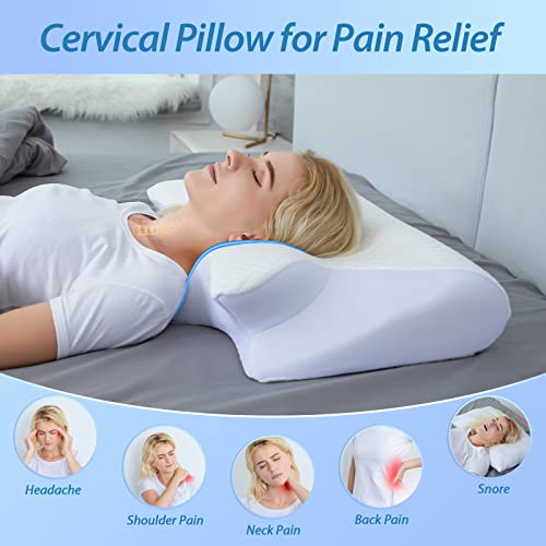 HOMCA Almohada cervical ortopédica de espuma viscoelástica 2 en 1, almohada ergonómica para espalda, de lado y boca abajo, 60 x 13/11 x 40 cm
