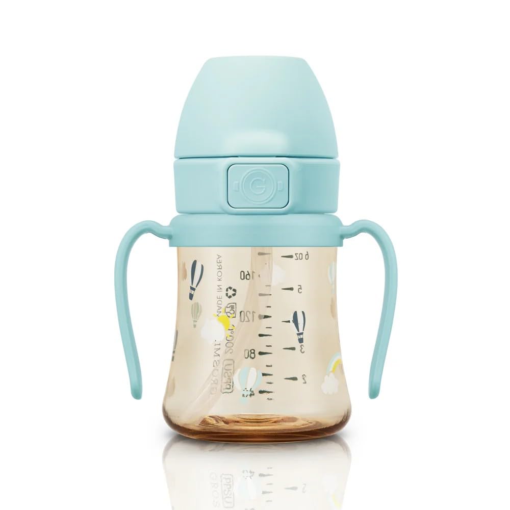 GROSMIMI - Vaso para sorbos a prueba de derrames, sin BPA, 6 onzas, etapa 2 pajita para niños pequeños (globo de aire)