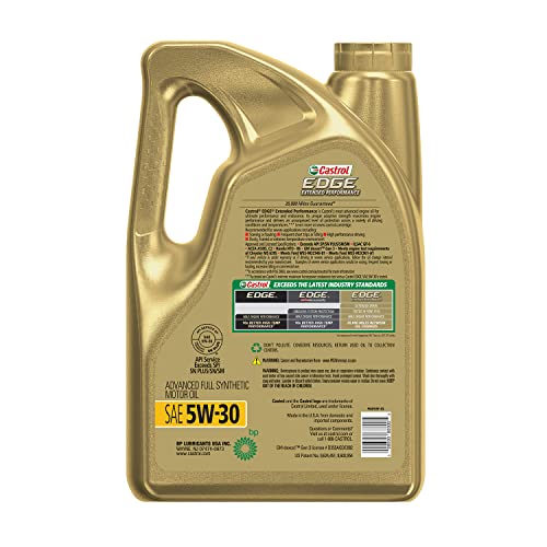 Castrol 1597B1 Edge Extended Performance 5W-30 Aceite de Motor sintético Completo, 5 Cuartos de galón