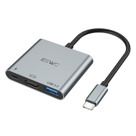 JESWO Adaptador USB C a HDMI, 3 en 1 USB C Hub, Adaptador Tipo C Multipuerto con Puerto de Salida HDMI 4K, Puerto USB 3.0 y PD 87W Carga, Compatible con MacBook/iMac Pro
