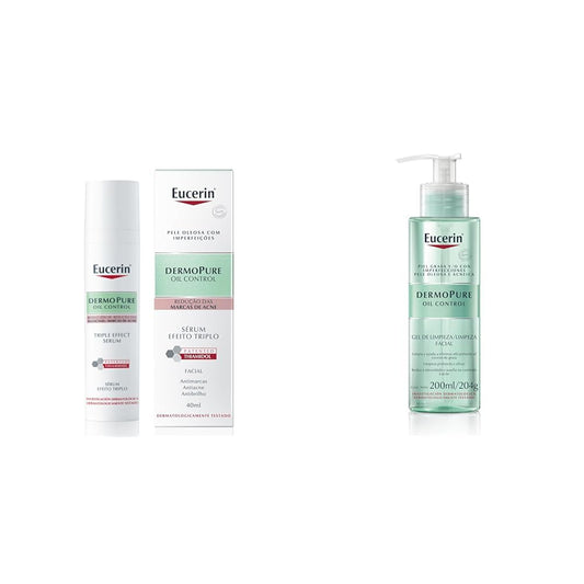 Serum facial ligero DermoPure Triple Effect (40 ml), Efecto Anti-Manchas, Anti-Imperfecciones y Anti-Brillo, para una piel sin imperfecciones por acné + DermoPure Gel Limpiador Facial, 200 ml