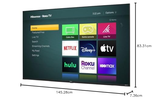 Hisense Television de 65" Class Serie R6 4K 2160p LED Smart TV con Motion Rate 60 Hz Funciona con el Asistente de Google + Soporte Incluido (Sin Bases) 65R6E4 (Reacondicionado)