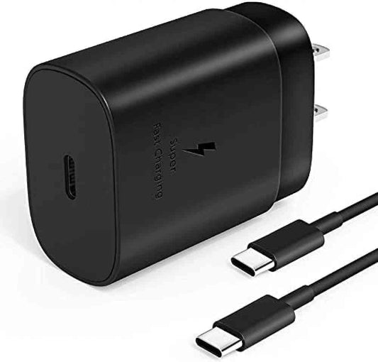 Cargador USB C - Cargador de pared PD de 25 W, carga rápida para Samsung A23/A23 5G/A24 4G/A33 5G/A34/A52/A52 5G/A52s g/A53 5G/A54/A70/A70s/A71 y Note Series con cable tipo C a C de 4 pies, color negro