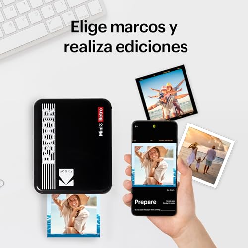 KODAK Mini 3 Retro 4PASS Impresora de Fotos Portátil (7,6x7,6cm) + Pack de Regalo con 68 Hojas, Negro