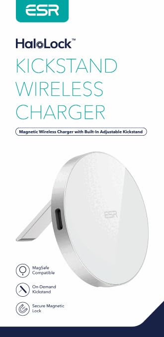 Cargador Inalámbrico ESR HaloLock blanco con Soporte y Cable Extraíble Compatible con MagSafe para iPhone 14 y 13 Series