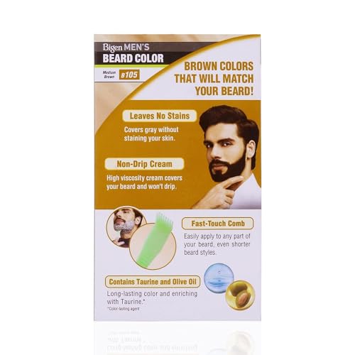 Bigen Tinte en Crema Para Barba y Bigote Men'S Beard Color Castano Medio, 102 grams, 40 gram